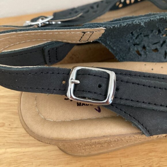 Spring Step Leather Slingback Sandals Navy Blue Lightweight Wedge Heels US 9 - Picture 9 of 11